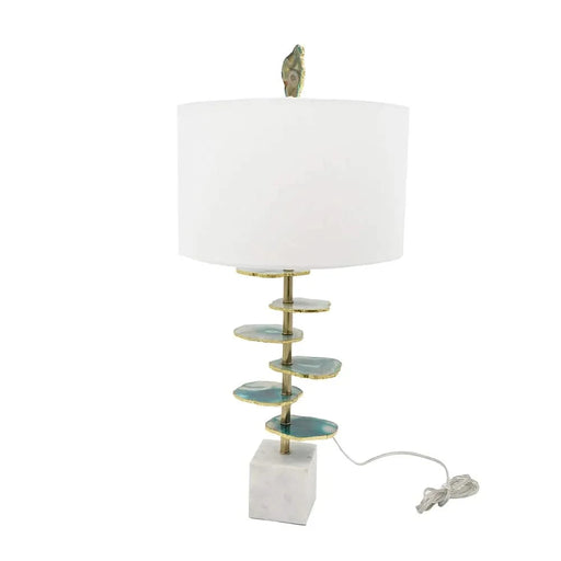 D15x29.5' Verdant Agate-Slice Table Lamp w/ Marble Base Default -DTYStore