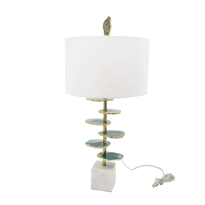 D15x29.5' Verdant Agate-Slice Table Lamp w/ Marble Base Default -DTYStore