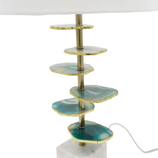 D15x29.5' Verdant Agate-Slice Table Lamp w/ Marble Base Default -DTYStore