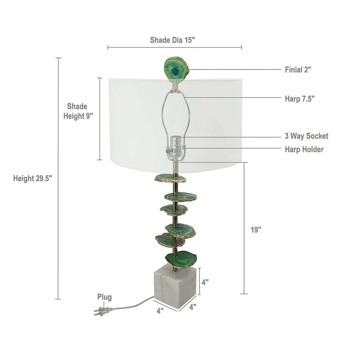 D15x29.5' Verdant Agate-Slice Table Lamp w/ Marble Base Default -DTYStore