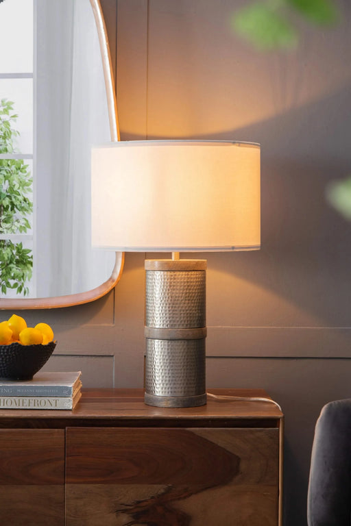 D16x24.4' Hammered Iron Table Lamp with Mango Wood(Lamp Shade Assembly Required) Default -DTYStore