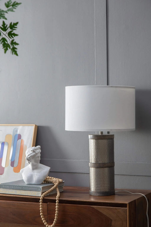 D16x24.4' Hammered Iron Table Lamp with Mango Wood(Lamp Shade Assembly Required) Default -DTYStore