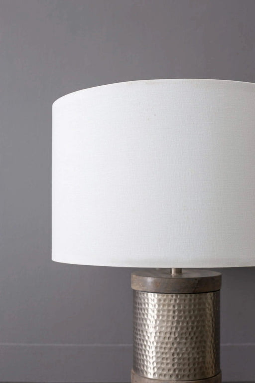 D16x24.4' Hammered Iron Table Lamp with Mango Wood(Lamp Shade Assembly Required) Default -DTYStore