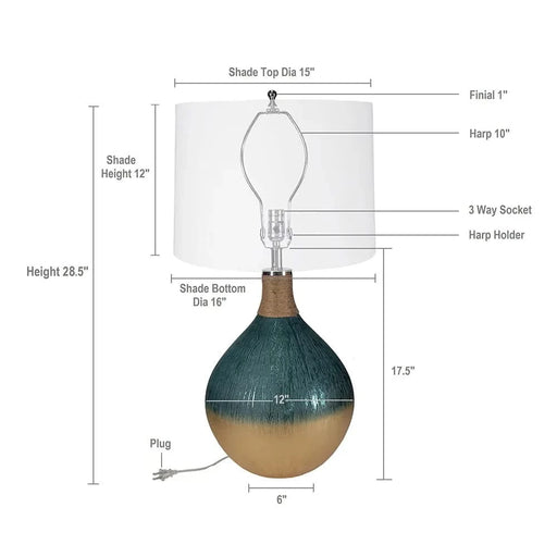 D16x28.5' Glass Table Lamp Default -DTYStore