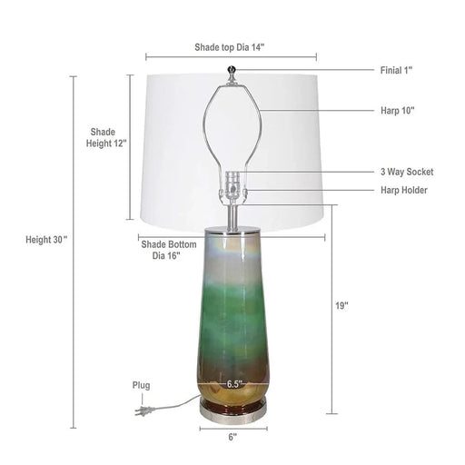 D16x30' Glass Table Lamp Default -DTYStore