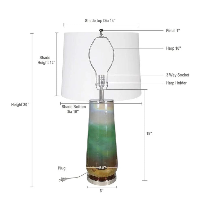 D16x30' Glass Table Lamp Default -DTYStore