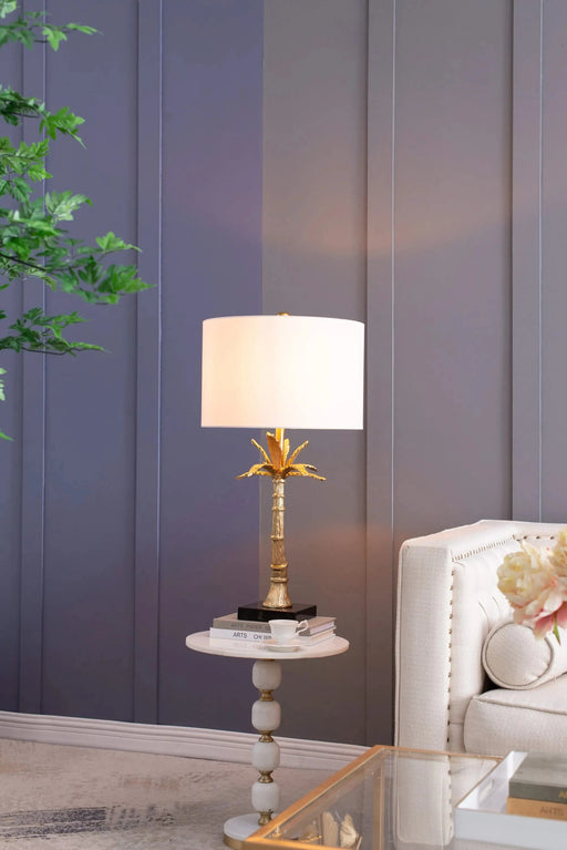 D16x31' Leaf Lamp with Marble Base, Gold (Lamp Shade Assembly Required) Default -DTYStore