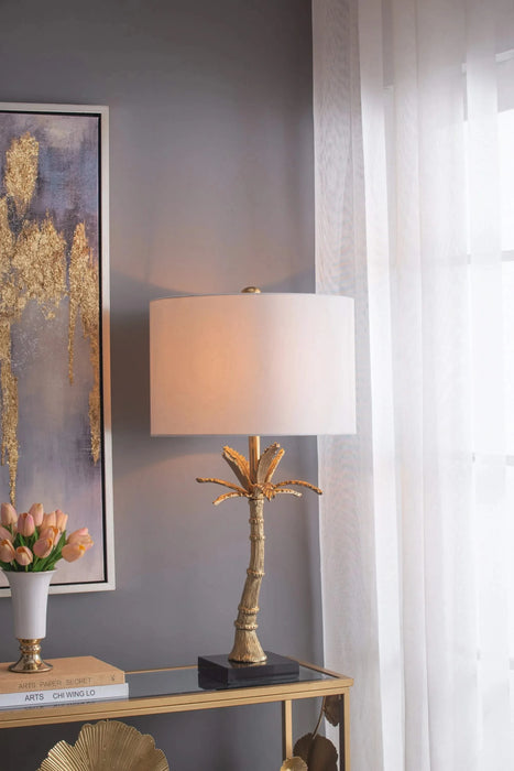 D16x31' Leaf Lamp with Marble Base, Gold (Lamp Shade Assembly Required) Default -DTYStore