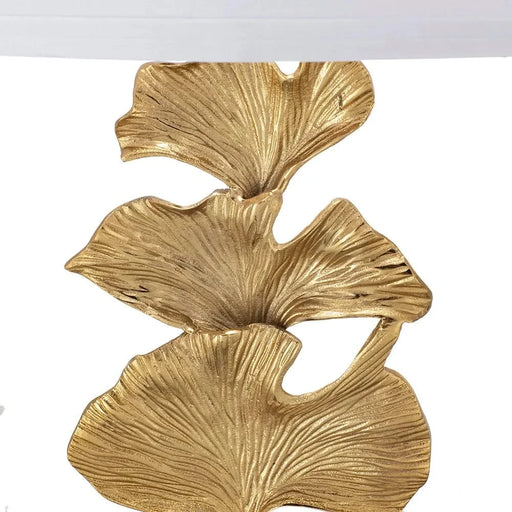 D17x30.2' Gold Ginkgo Leaf Table Lamp with Marble Base and White Drum Shade (Lamp Shade Assembly Required) Default -DTYStore
