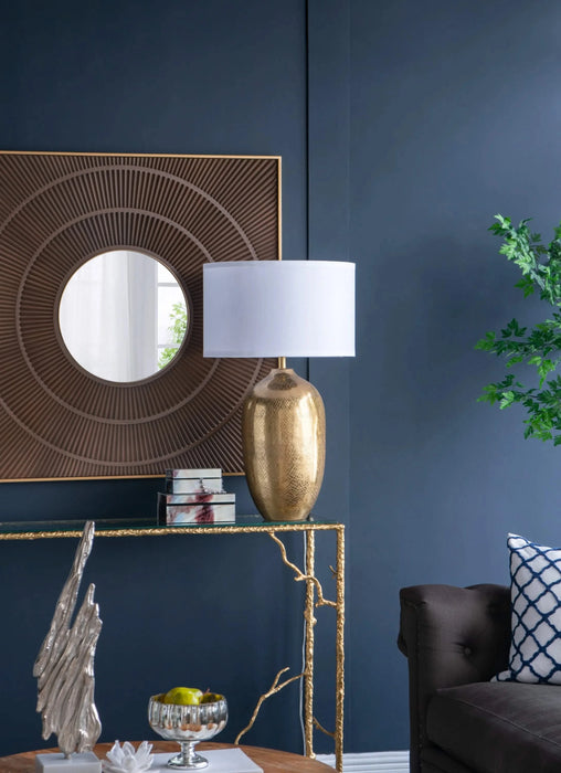 D18x31' Round Aluminum Sheet Gold Table Lamp with White Fabric Shade(Lamp Shade Assembly Required) Default -DTYStore