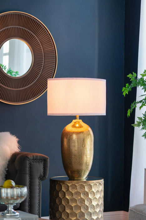 D18x31' Round Aluminum Sheet Gold Table Lamp with White Fabric Shade(Lamp Shade Assembly Required) Default -DTYStore