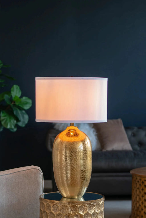 D18x31' Round Aluminum Sheet Gold Table Lamp with White Fabric Shade(Lamp Shade Assembly Required) Default -DTYStore