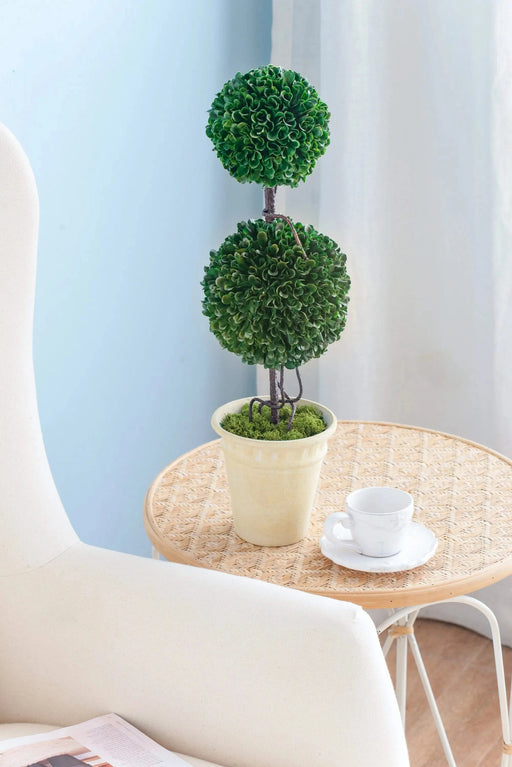 D7x22'H Two-Tiered Faux Boxwood Sphere Topiary in Cream Pot Default -DTYStore