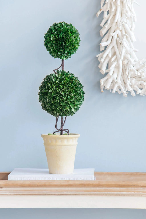 D7x22'H Two-Tiered Faux Boxwood Sphere Topiary in Cream Pot Default -DTYStore