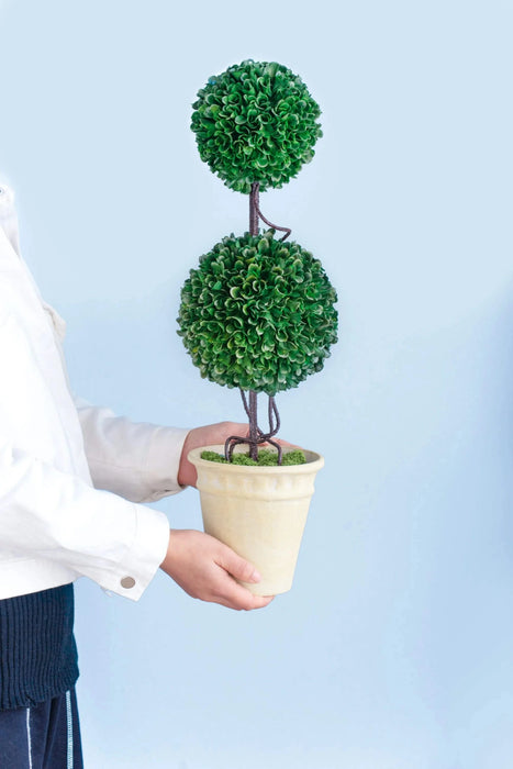 D7x22'H Two-Tiered Faux Boxwood Sphere Topiary in Cream Pot Default -DTYStore