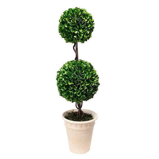 D7x22'H Two-Tiered Faux Boxwood Sphere Topiary in Cream Pot Default -DTYStore