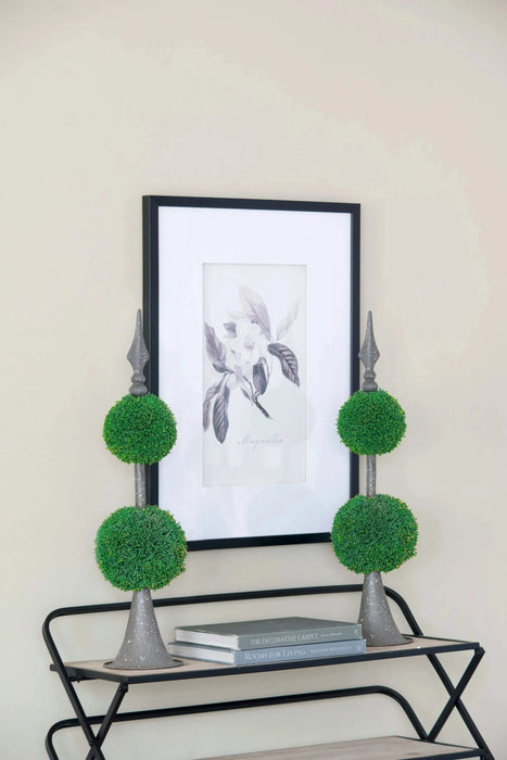 D7x26.5' Artificial Two-Tiered Boxwood Sphere Topiary on Metal Spire Default -DTYStore