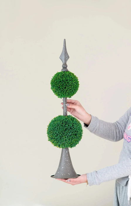 D7x26.5' Artificial Two-Tiered Boxwood Sphere Topiary on Metal Spire Default -DTYStore