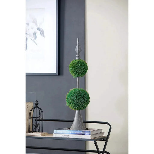 D7x26.5' Artificial Two-Tiered Boxwood Sphere Topiary on Metal Spire Default -DTYStore