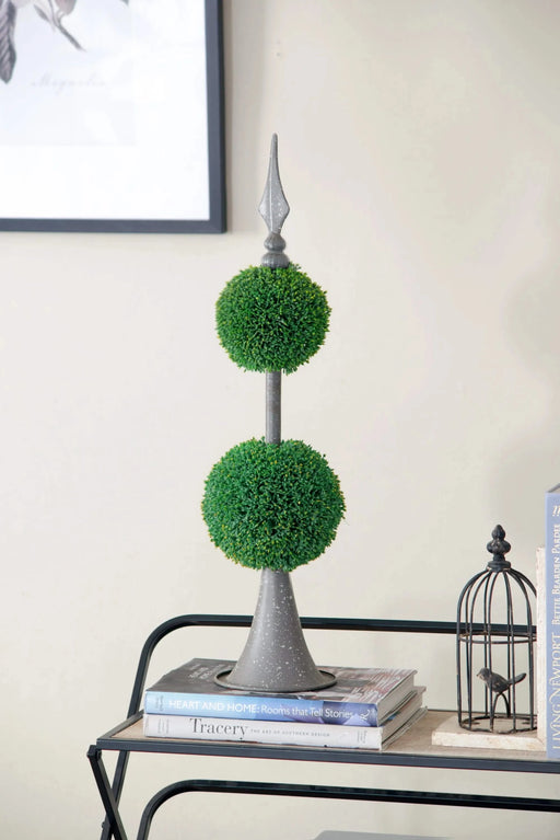 D7x26.5' Artificial Two-Tiered Boxwood Sphere Topiary on Metal Spire Default -DTYStore