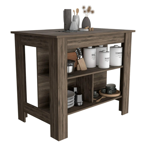 DEPOT E-SHOP Delos Kitchen Island, Four Legs, Three Shelves, Dark Brown Default -DTYStore