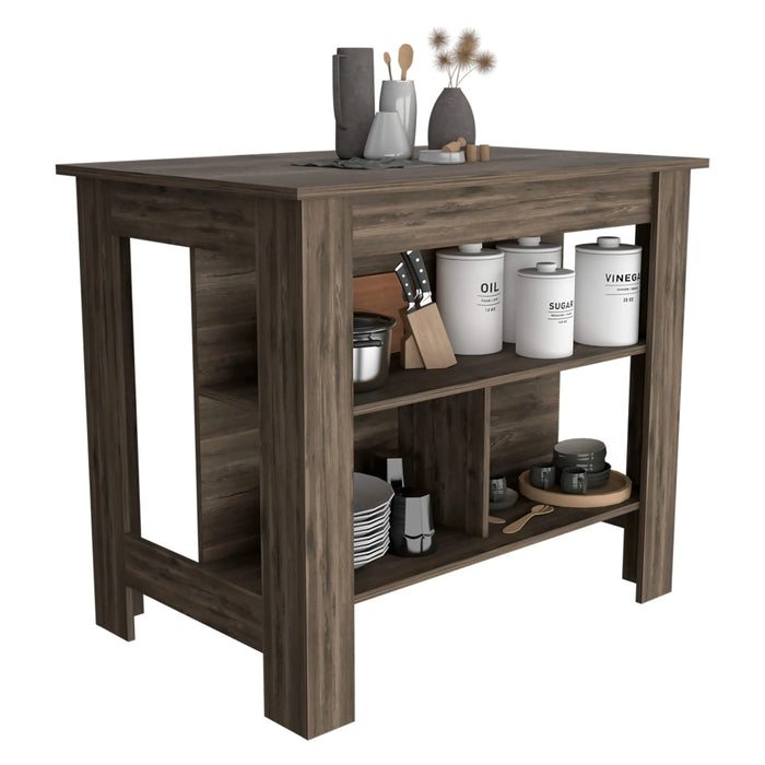 DEPOT E-SHOP Delos Kitchen Island, Four Legs, Three Shelves, Dark Brown Default -DTYStore