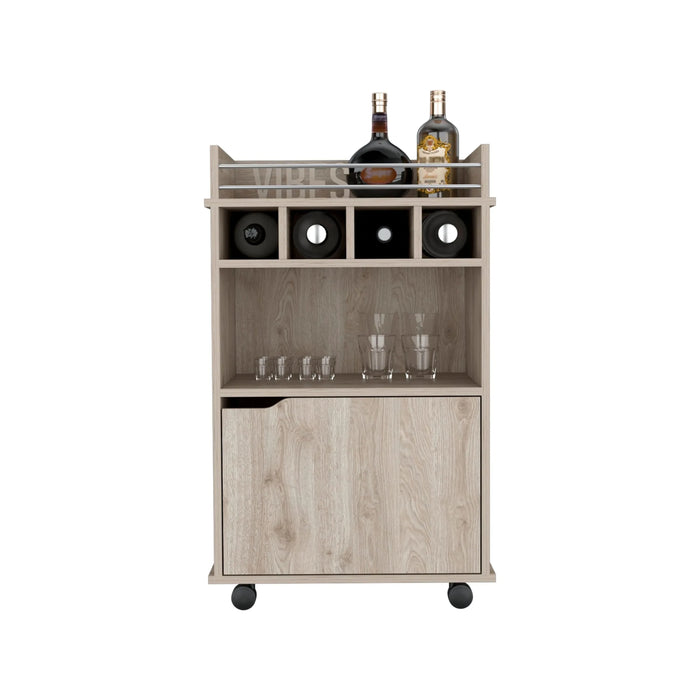 DEPOT E-SHOP Sims 35' H Bar Cart with Two Shelves four Wine Cubbies and One Cabinet,Light Pine -DTYStore