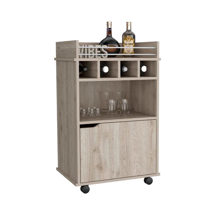 DEPOT E-SHOP Sims 35' H Bar Cart with Two Shelves four Wine Cubbies and One Cabinet,Light Pine -DTYStore