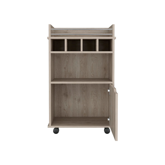 DEPOT E-SHOP Sims 35' H Bar Cart with Two Shelves four Wine Cubbies and One Cabinet,Light Pine -DTYStore