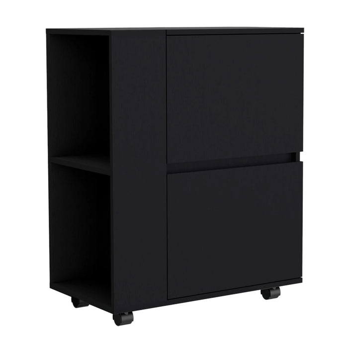 DEPOT E-SHOP Tully Bar Cart Two Pull-Down Door Cabinets and Two Open Shelves,Black Default -DTYStore
