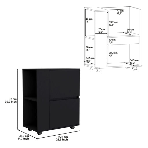 DEPOT E-SHOP Tully Bar Cart Two Pull-Down Door Cabinets and Two Open Shelves,Black Default -DTYStore