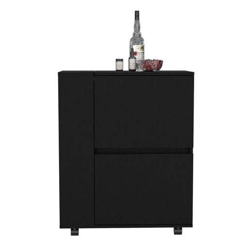 DEPOT E-SHOP Tully Bar Cart Two Pull-Down Door Cabinets and Two Open Shelves,Black Default -DTYStore