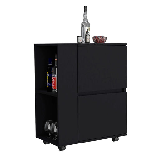DEPOT E-SHOP Tully Bar Cart Two Pull-Down Door Cabinets and Two Open Shelves,Black Default -DTYStore