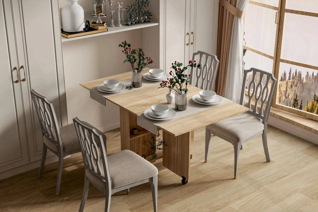 DFW Folding Dining Table, Versatile Dinner Table with 2 Wheels and 2 Storage Racks, Space Saving Dining Room Table, Folding Kitchen Table, Pear Wood Color Default -DTYStore