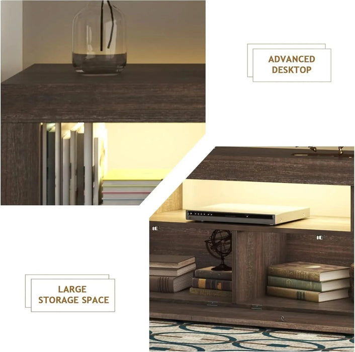 DFW Modern LED TV Stand with Large Storage Drawer for 40 50 55 60 65 70 75 Inch TVs, Brown Wood Farmhouse TV Console with Glossy Entertainment Center for Living Room, Bedroom Default -DTYStore