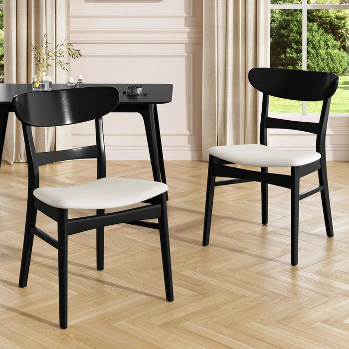 DINING CHAIR (Set of 2), Mid-Century Dining Chairs with Cushioned Seats and Wood Frame, Light beige and Black Default -DTYStore