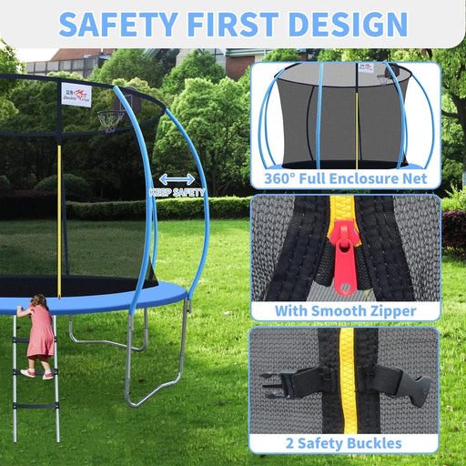 DOUBLE FISH 12ft Foldable Mini Trampoline Fitness Rebounder with Handrail for Adults, 400 Lbs Capacity, Blue Round Iron Frame, Compact & Portable for Home Workouts Default -DTYStore