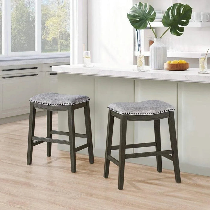 DTY Indoor Living Aurora Saddle Stool -25" Counter Stool or 29" Barstool, Set of 2 29" Light Gray Fabric Gray -DTYStore