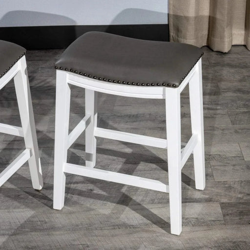 DTY Indoor Living Aurora Saddle Stool -25" Counter Stool or 29" Barstool, Set of 2 Dark Gray Faux Leather White -DTYStore