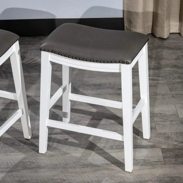 DTY Indoor Living Aurora Saddle Stool -25" Counter Stool or 29" Barstool, Set of 2 Dark Gray Faux Leather White -DTYStore