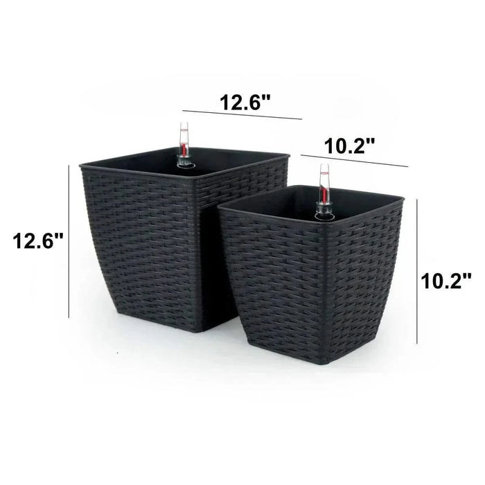 DTY Signature 2-Pack Self-watering Planter - Hand Woven Wicker - Thin Square Natural -DTYStore