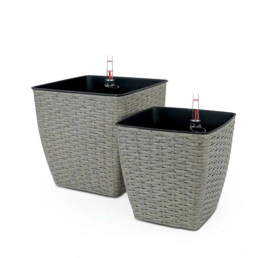DTY Signature 2-Pack Self-watering Planter - Hand Woven Wicker - Thin Square Gray -DTYStore