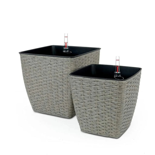DTY Signature 2-Pack Self-watering Planter - Hand Woven Wicker - Thin Square Gray -DTYStore