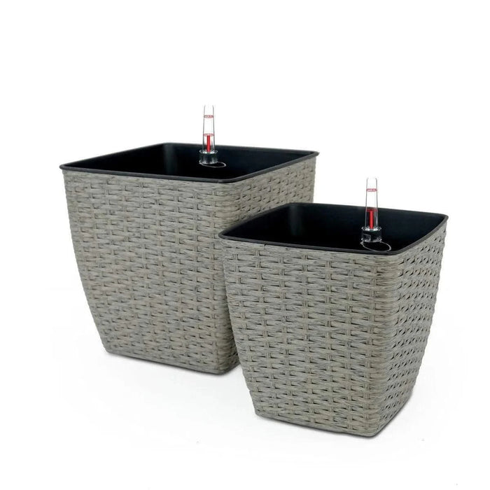 DTY Signature 2-Pack Self-watering Planter - Hand Woven Wicker - Thin Square Gray -DTYStore