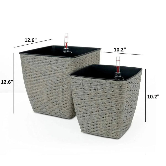 DTY Signature 2-Pack Self-watering Planter - Hand Woven Wicker - Thin Square Gray -DTYStore