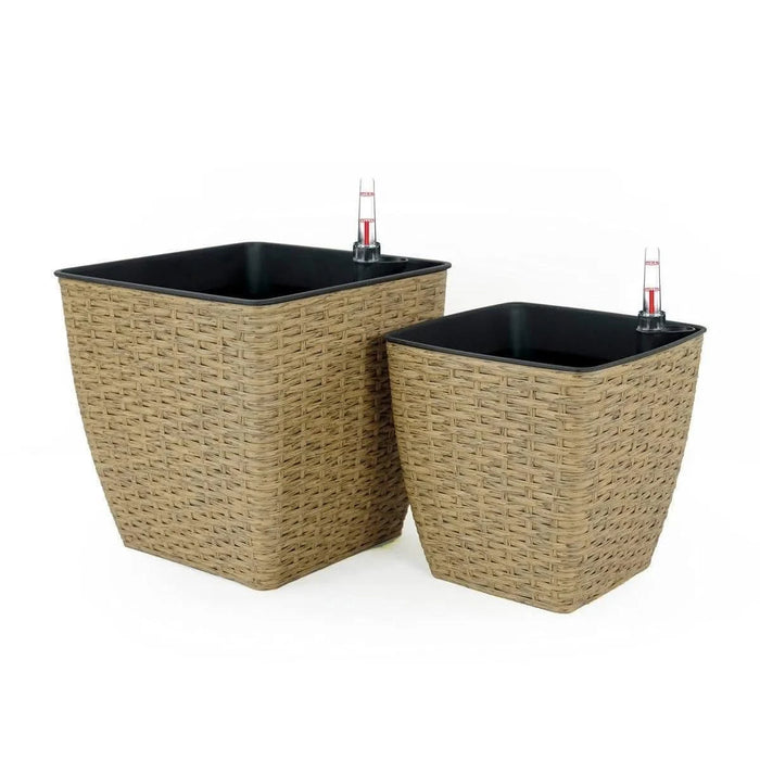 DTY Signature 2-Pack Self-watering Planter - Hand Woven Wicker - Thin Square Natural -DTYStore