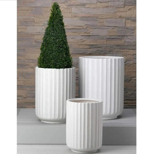 DTY Signature Mount Elbert 1-piece Fluted Fiberstone Planter White -DTYStore
