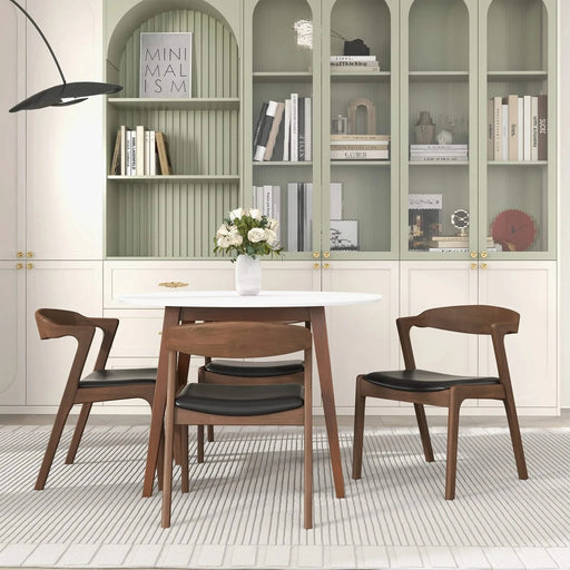 Dakota Mid-Century Solid Wood Dining Chair Set with Black Leather Upholstery Set Of 2 Default -DTYStore