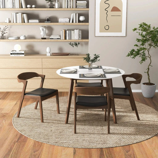 Dakota Mid-Century Solid Wood Dining Chair Set with Black Leather Upholstery Set Of 2 Default -DTYStore