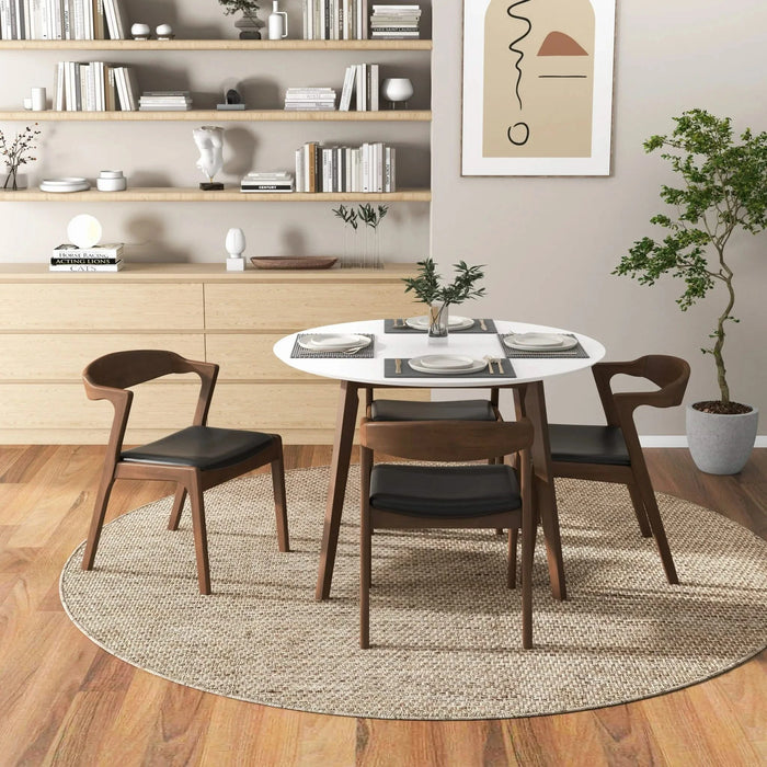 Dakota Mid-Century Solid Wood Dining Chair Set with Black Leather Upholstery Set Of 2 Default -DTYStore